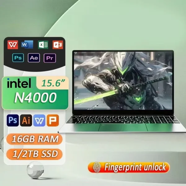 Ordinateur Portable Windows 11 Intel Celeron N4000 15.6 Pouces 16Gb Ram 1 To Ssd Ordinateurs Portables De Bureau Déverrouiller Par Empreinte Digitale Ordinateur Portable