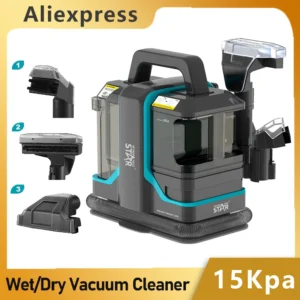 Aspirateur de support et de sec portable, nettoyeur de tapis de canapé filaire, double tête de brosse, tache de tissu, machine à livres, 15Kpa