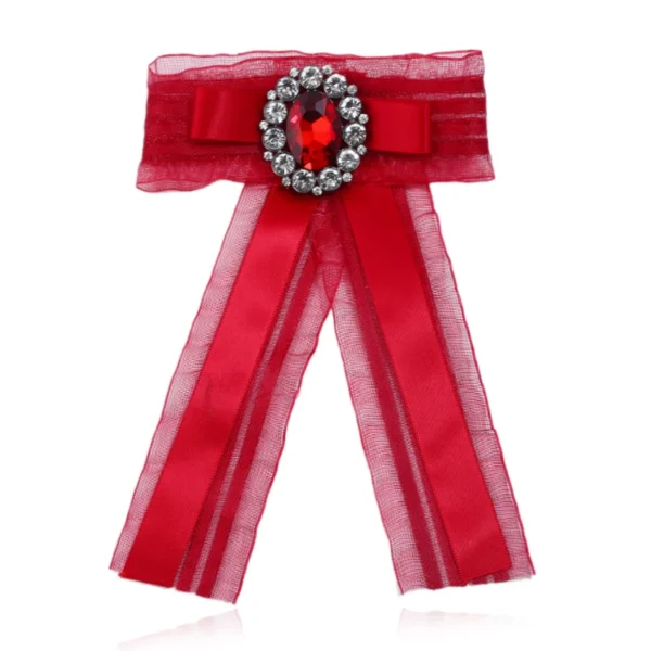 Sequins Lace Pearl Bow Tie Women'S Shirts Pins Brooches Imitation Gem Rhinestone Korean Webbing Fashion Jewelry Bijouterie – Image 3