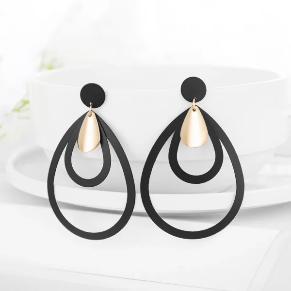 Wybu Summer Style Golden Black Circle Drop Earrings Star Hollow Water Drop Earing Triangle Jewel Alli Express Brinco Bijouterie – Image 6