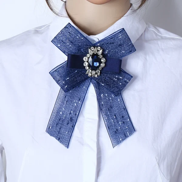 Sequins Lace Pearl Bow Tie Women'S Shirts Pins Brooches Imitation Gem Rhinestone Korean Webbing Fashion Jewelry Bijouterie – Image 2