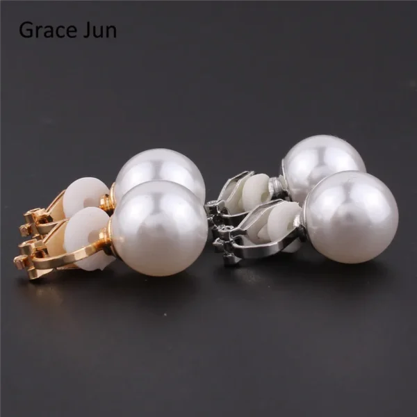 Grace Jun 4 Colors New Simulated Pearl Clip On Earring No Pierced For Women Wedding Luxury Bridal Earring Bijouterie 8Mm&Amp;12Mm – Image 4