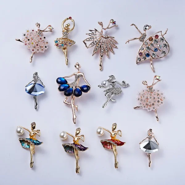 Trendy Gymnastics Girl Elegant Ballet Dancer Crystal Brooches