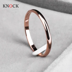 KNOCK Titanium Steel Rose Gold Anti-allergy Smooth Simple Wedding Couples Rings Bijouterie for Man or Woman Gift