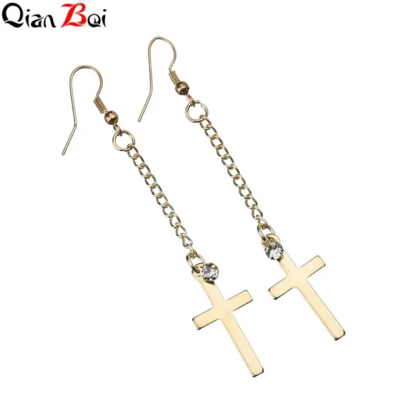 Qianbei-Long Cross Dangle Earrings For Women, Top Quality With Cz Bijouterie, Fashion Jewelry, Hot – Image 4