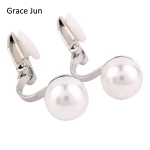 Grace Jun 4 colors New simulated pearl clip on earring no pierced for women wedding luxury bridal earring bijouterie 8mm&12mm