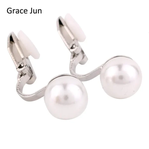Grace Jun 4 Colors New Simulated Pearl Clip On Earring No Pierced For Women Wedding Luxury Bridal Earring Bijouterie 8Mm&Amp;12Mm