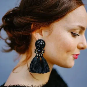 Fashion Hanging Drops Beads Long 3 Tassel Earrings Studs Black Red Bijouterie Ear Jewelry Multi Color For Women Wedding Gifts