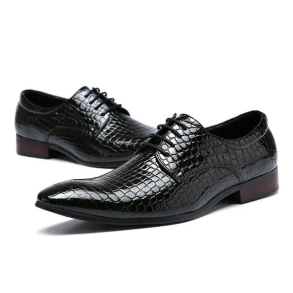 Chaussures De Fête De Mariage À Lacets En Cuir De Grain De Peau De Serpent Pour Hommes Chaussures Plates Oxfords De Bureau D'Affaires Taille Européenne 38-48 – Image 4