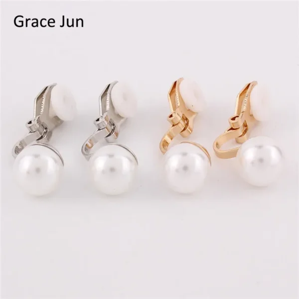 Grace Jun 4 Colors New Simulated Pearl Clip On Earring No Pierced For Women Wedding Luxury Bridal Earring Bijouterie 8Mm&Amp;12Mm – Image 3