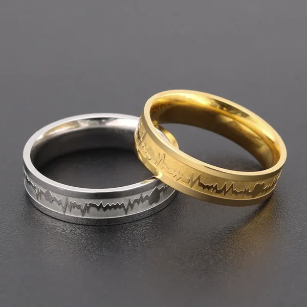 1Pcs Classic Stainless Steel Ring Electrocardiogram Wave Heartbeat Ring Wedding Couples Rings Bijouterie For Man Or Woman Gift – Image 2