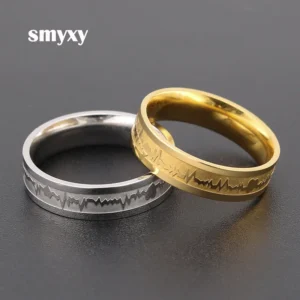 Man or Woman Classic Stainles Steel Ring Electrocardiogram Wave heartbeat Ring Wedding Couples Rings Bijouterie Lover Best Gift