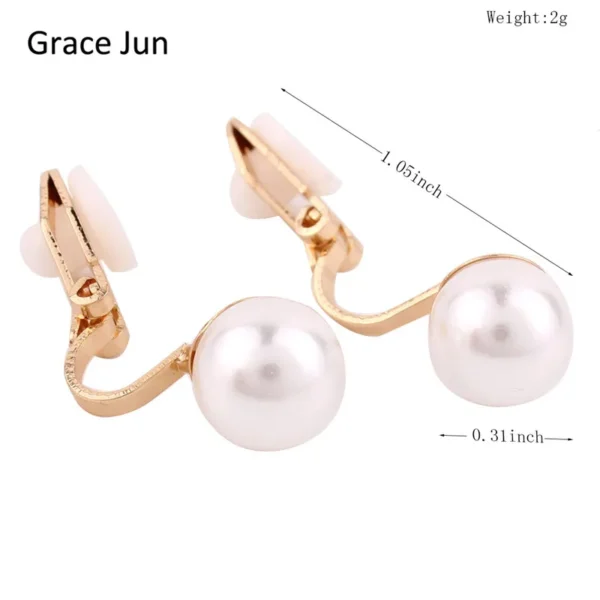 Grace Jun 4 Colors New Simulated Pearl Clip On Earring No Pierced For Women Wedding Luxury Bridal Earring Bijouterie 8Mm&Amp;12Mm – Image 5