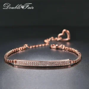 Double Fair Brand Cubic Zirconia Chain Bracelets & Bangles Rose Gold Color Fashion CZ Stone Jewelry For Women bijouterie DFH172