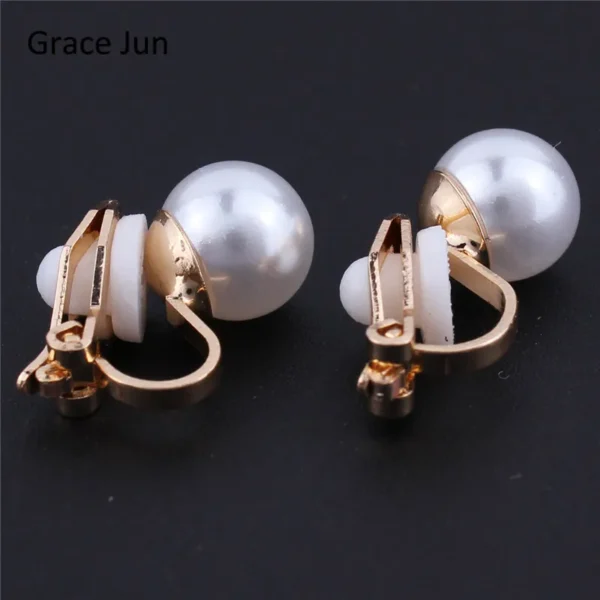 Grace Jun 4 Colors New Simulated Pearl Clip On Earring No Pierced For Women Wedding Luxury Bridal Earring Bijouterie 8Mm&Amp;12Mm – Image 2