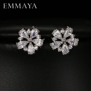 Emmaya Luxury Cute Flower Small Stud Earrings with Zircon Stone Women Birthday Gift Bijouterie