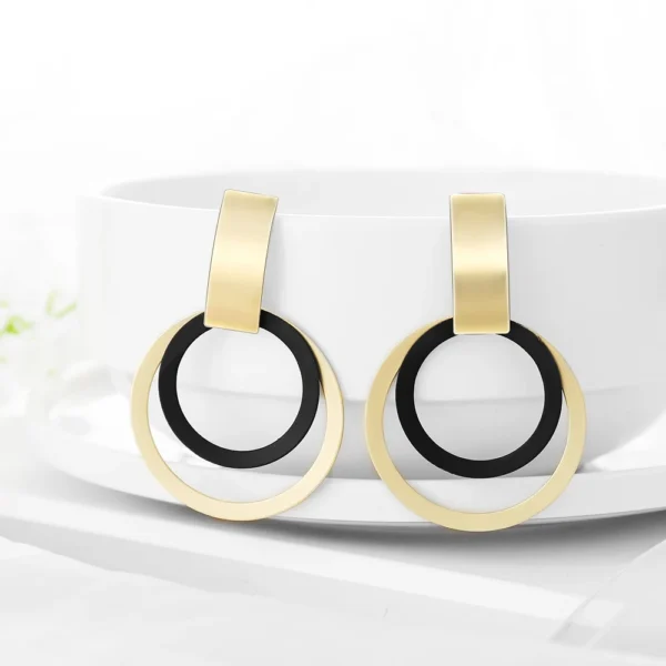 Wybu Summer Style Golden Black Circle Drop Earrings Star Hollow Water Drop Earing Triangle Jewel Alli Express Brinco Bijouterie – Image 3