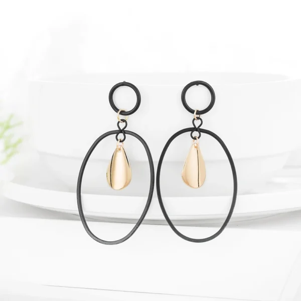 Wybu Summer Style Golden Black Circle Drop Earrings Star Hollow Water Drop Earing Triangle Jewel Alli Express Brinco Bijouterie – Image 4