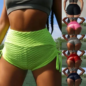 Short de Fitness plissé à bande élastique pour femmes