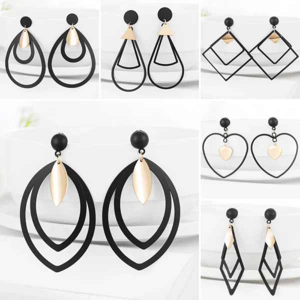 Wybu Summer Style Golden Black Circle Drop Earrings Star Hollow Water Drop Earing Triangle Jewel Alli Express Brinco Bijouterie