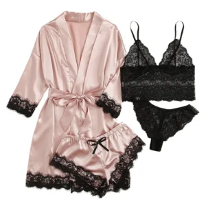 Femmes mode pyjama imprimé Sexy dentelle garniture