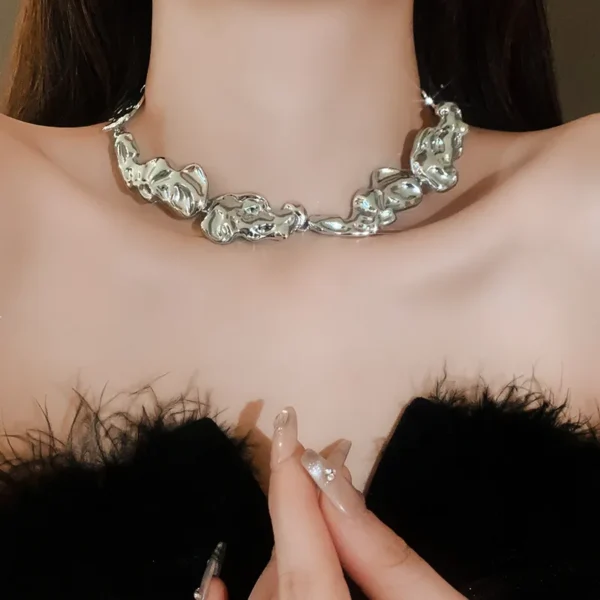 Punk Irregular Metal Necklace Women'S Fashion Exaggerated Geometric Necklace Simple Gold Color Silver Color Collar Party Jewelry – Image 4