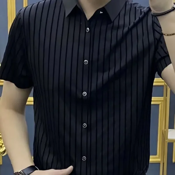 Chemise À Manches Courtes Pour Hommes, Polyvalente, Coupe Cintrée, Confortable, Haut De Gamme, Tendance, Décontractée, Col Polo, Couleur Unie, Nouvelle Mode D'Été 2024 – Image 4