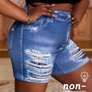 Short femme grande taille imitation jean trous