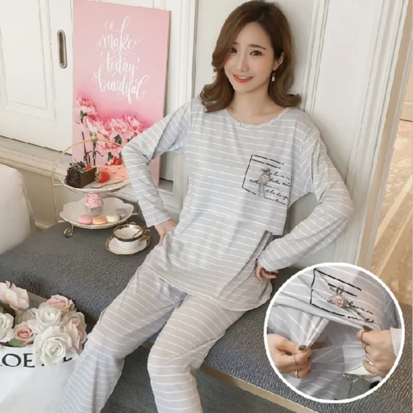 Women Nursing Pyjamas Homewear Spring Autumn Maternity Pajamas Set Cute Breastfeeding Clothes Long-Sleeved Pregnancy Sleepwear – Image 2