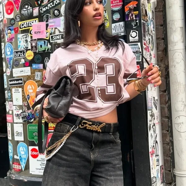 Gaono Women Y2K Graphic Oversized Jersey Tee Sporty Aesthetic Number Letter Print Jersey Shirt Preppy Clothes Retro Streetwear – Image 2
