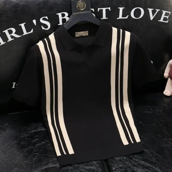 Polo Rayé Pour Hommes Coréens, Streetwear D'Été, Mode Masculine, T-Shirts Polyvalents, Slim, Manches Courtes, Ample, Basique, Décontracté – Image 6