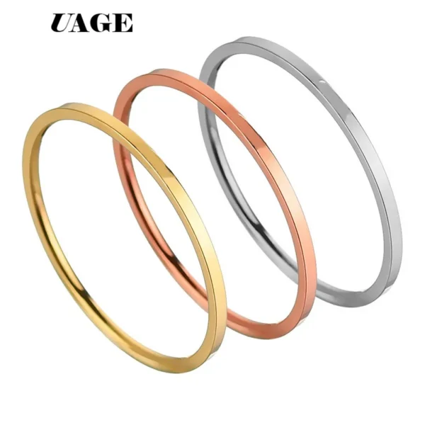 Uage Stainless Steel Rings Rose Gold Anti-Allergy Smooth Simple Personalized Custom Wedding Couples Rings Bijouterie – Image 2