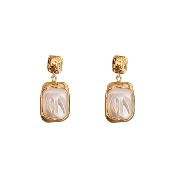European Trendy Jewelry Square Fold Pearl Earrings For Women Golden Color Noble Women'S Daily Party Earrings Accessories – Image 6