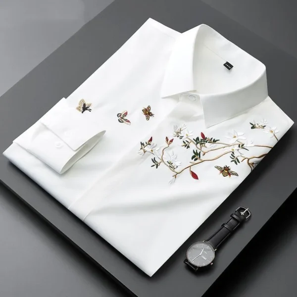 Polo Brodé De Style Chinois Avancé Pour Hommes, Chemise Décontractée Sans Repassage, Coupe Couvertes, Col, Mode Printemps Et Automne, Nouveau, 2024