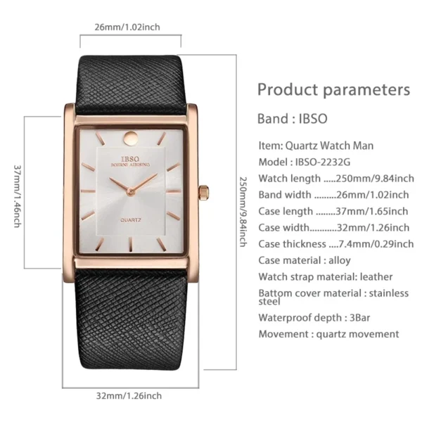 Mode Hommes Montre Sociale Cadran Rectangulaire Étanche Quartz Homme Horloge À Main Élégant Analogique Affaires Mâle En Cuir Montre-Bracelet Or – Image 6