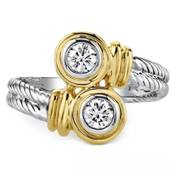 Novel Design Two Tone Women Ring Fashion Girl Party Accessories Office Lady Daily Wear Rings Fine Gift Anillos Bijouterie – Image 2