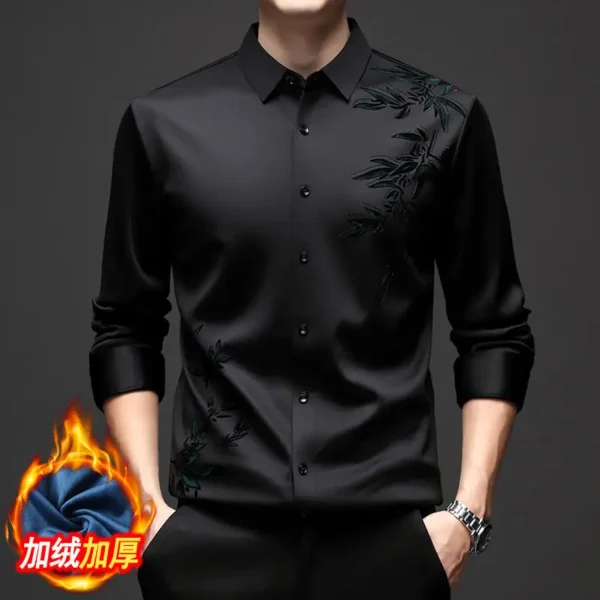 Chemises Thermiques Anti-Déformables Pour Hommes, Col Rabattu, Manches Longues, Banquet, Simple Boutonnage, Impression, Plus Sourire, Automne, Hiver – Image 3