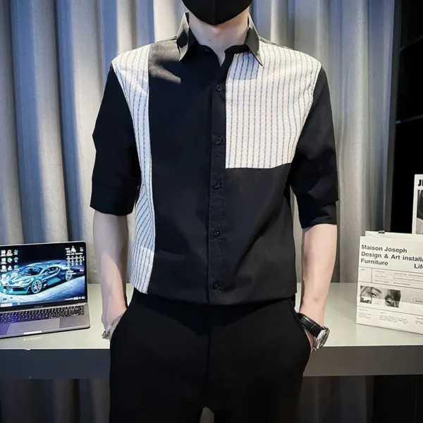 Chemise D'Été Rayée En Patchwork Pour Hommes, Manches Courtes, Décontractée, Nouveau Haut Coréen, 2025 – Image 3