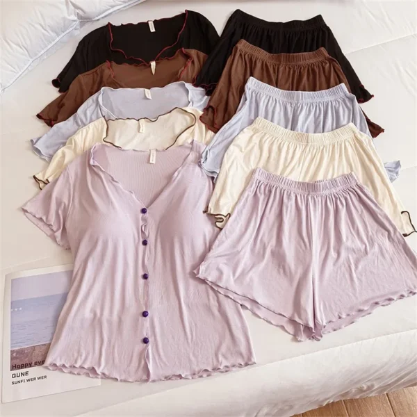 Soft Modal Sleepwear Women'S Spring Summer Pajamas New Short Sleeved Pants Set Chest Pad Home Wear Clothes 2025 Pyjama Femme