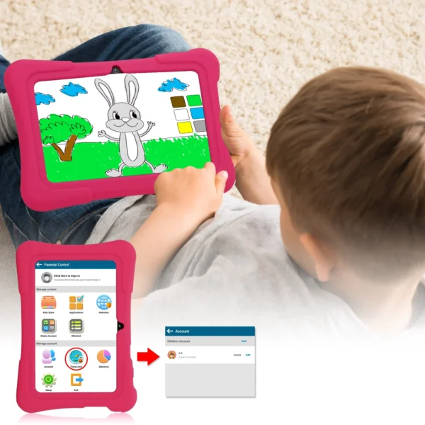 Pritom 7 Pouces Enfants Tablette Quad Core Android 10 32Gb Wifi Bluetooth Logiciel Éducatif Installé – Image 6