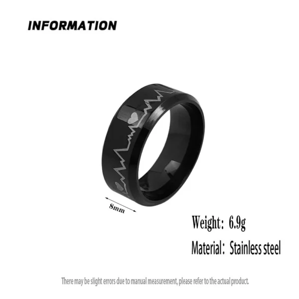 1Pcs Classic Stainless Steel Ring Electrocardiogram Wave Heartbeat Ring Wedding Couples Rings Bijouterie For Man Or Woman Gift – Image 2