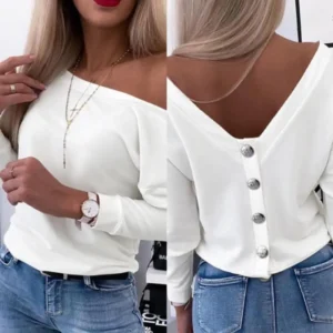 Automne à manches longues Chic dos boutons pulls chemises femme
