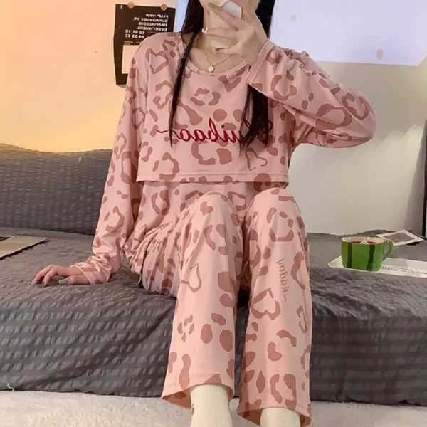 Women Nursing Pyjamas Homewear Spring Autumn Maternity Pajamas Set Cute Breastfeeding Clothes Long-Sleeved Pregnancy Sleepwear – Image 4
