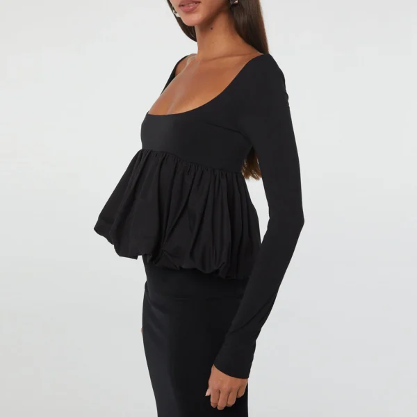 Gaono Women Y2K Bubble Tops Long Sleeve Square Neck Peplum Shirts Ruffle Hem Babydoll Tops Summer Cute Going Out Tops – Image 5
