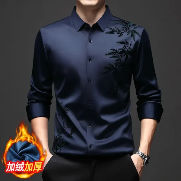 Chemises Thermiques Anti-Déformables Pour Hommes, Col Rabattu, Manches Longues, Banquet, Simple Boutonnage, Impression, Plus Sourire, Automne, Hiver – Image 5