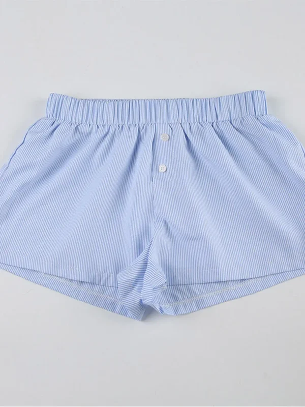 Short Décontracté À Imprimé Rayé Pour Femme, Taille Élastique, Bas Boutonnés, Streetwear Chic, Basique, Mode Y2K – Image 6