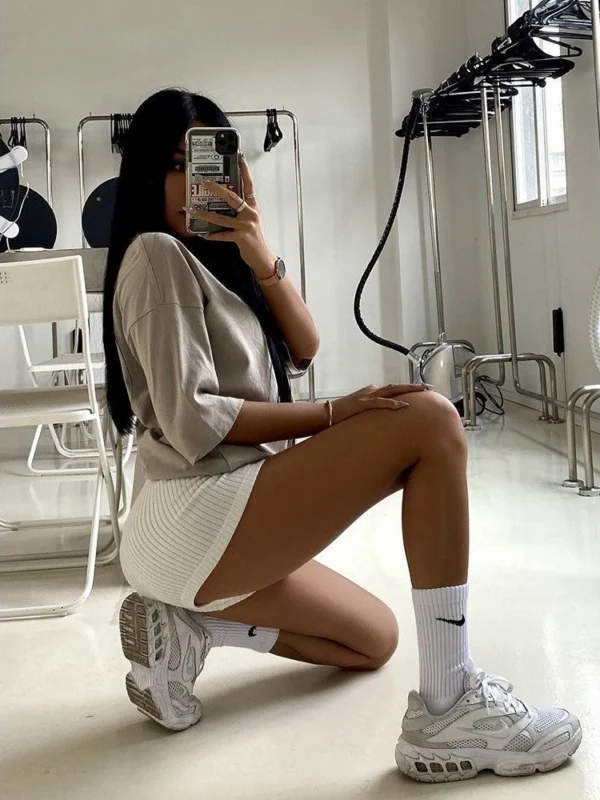 Short Taille Haute Pour Femmes, Style Américain, Gaine Commandée, Solide Ogo, Chaud, Fjsexy Spice Girls, Été, Simple, Sportif, Décontracté – Image 4