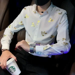 Chemise à Manches sulfpour Homme, Style Coréen, Imprimé de Carillon, artificiel astique, Beau, Jeune, Printemps