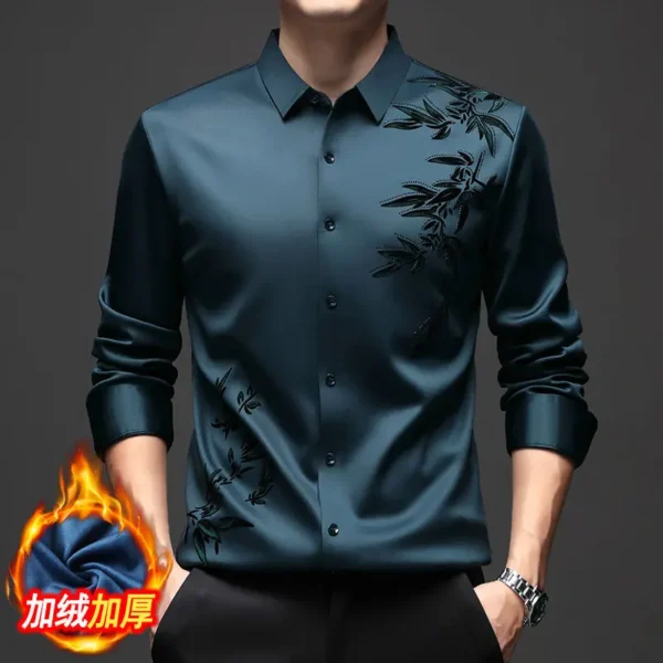 Chemises Thermiques Anti-Déformables Pour Hommes, Col Rabattu, Manches Longues, Banquet, Simple Boutonnage, Impression, Plus Sourire, Automne, Hiver