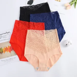 Femmes Sexy dentelle culottes taille haute sans couture hanche soulever coton slips sous-vêtements femme minceur confort respirant Lingerie